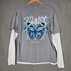 FSBN Y2K Twofer Chaotic Butterfly Graphic T Shirt Skater Futuristic Punk Mens S